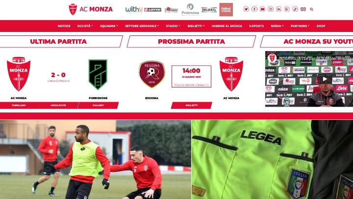 sito web Associazione Calcio Monza S.p.A. - tailor made by eWeb srl